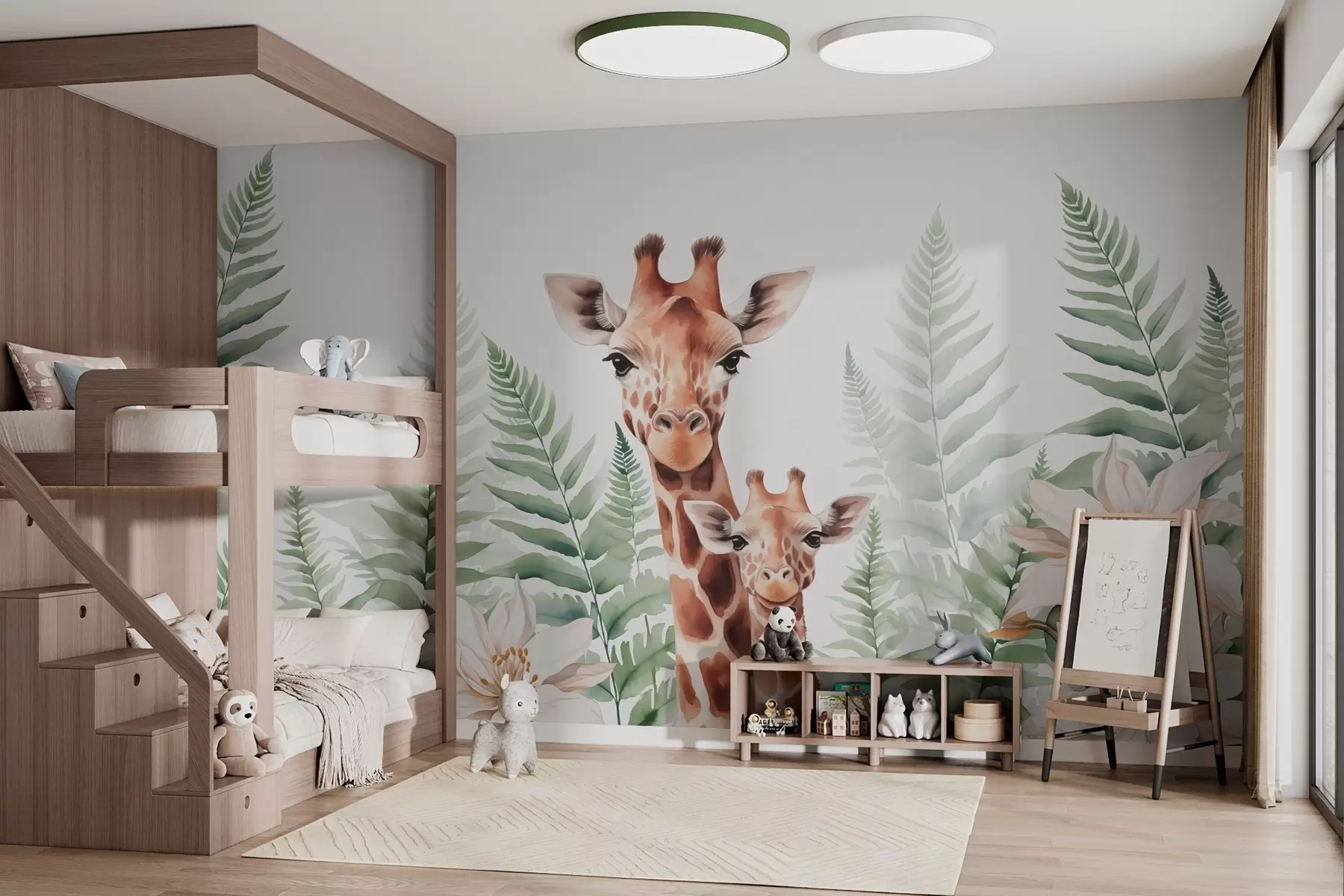 wall murals Giraffes in fern leaves imitation watercolor w02886