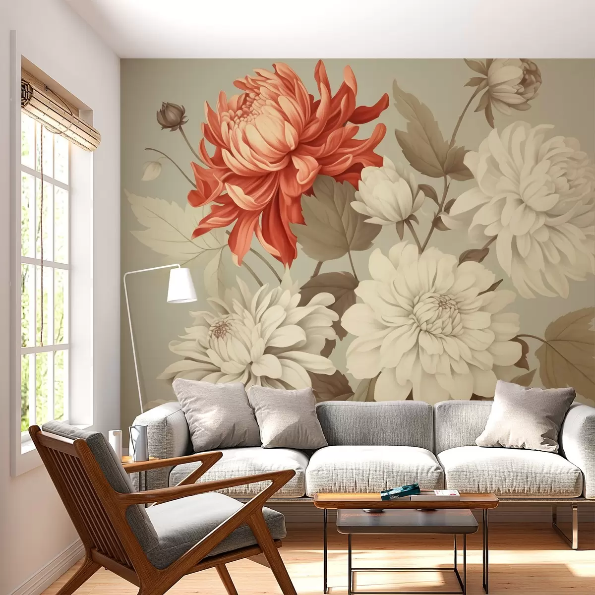 wall murals Peonies in vintage style w02891