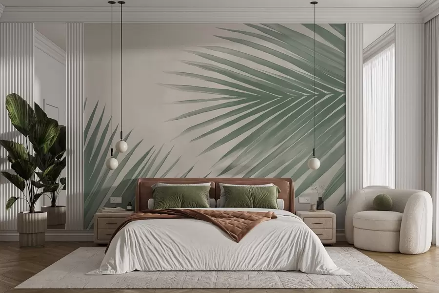 wall murals Green abstract palm leaves w08653