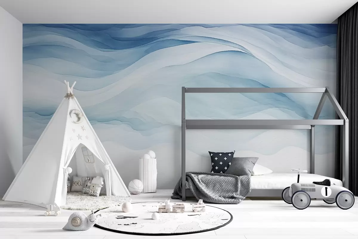 wall murals Airy blue waves, abstraction w08654