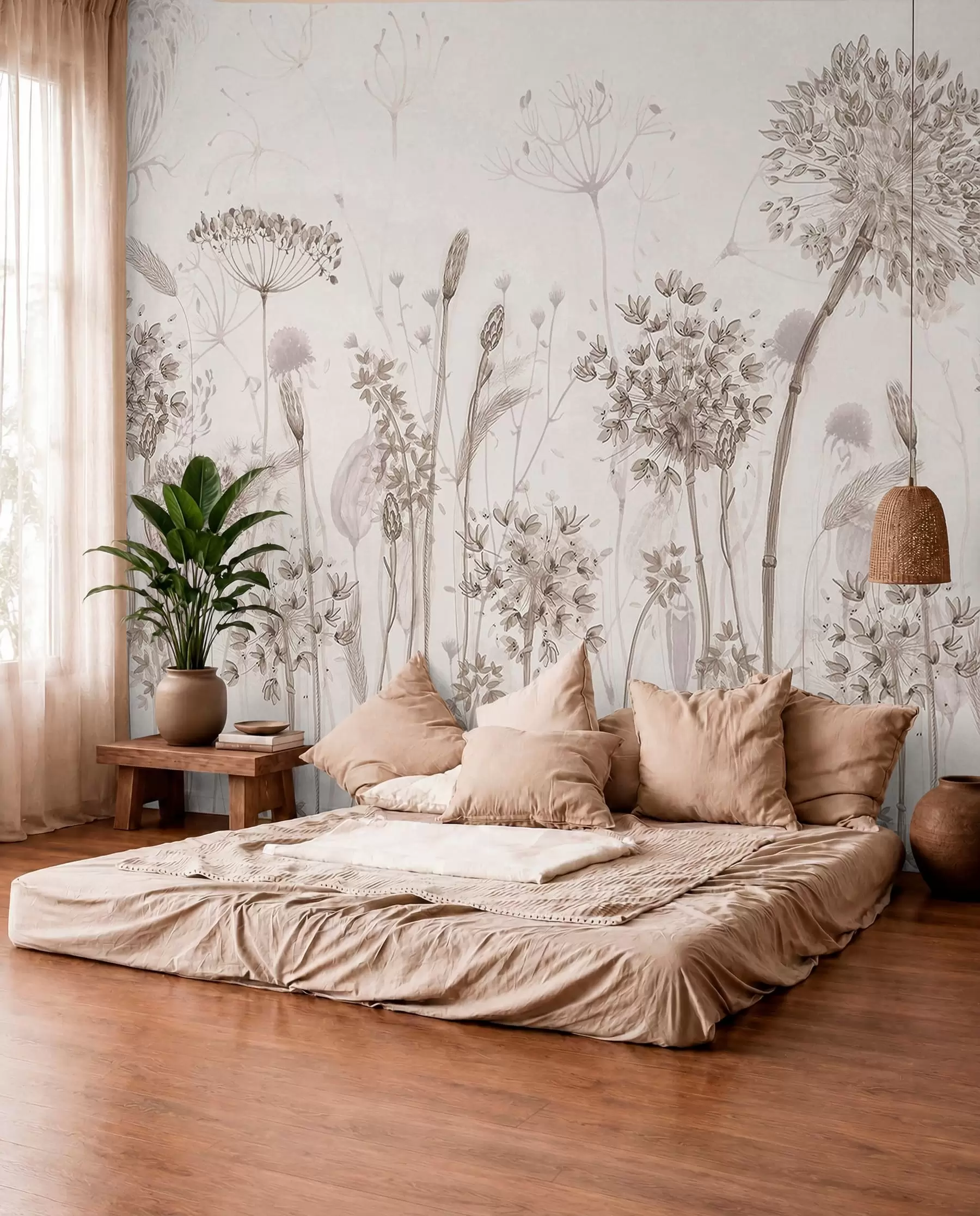 wall murals Airy dandelions and wildflowers in watercolor style w08637