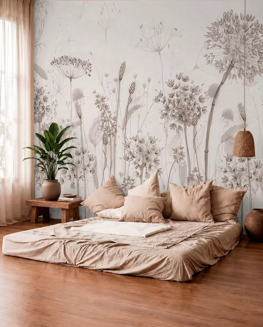 wall murals Airy dandelions and wildflowers in watercolor style w08637