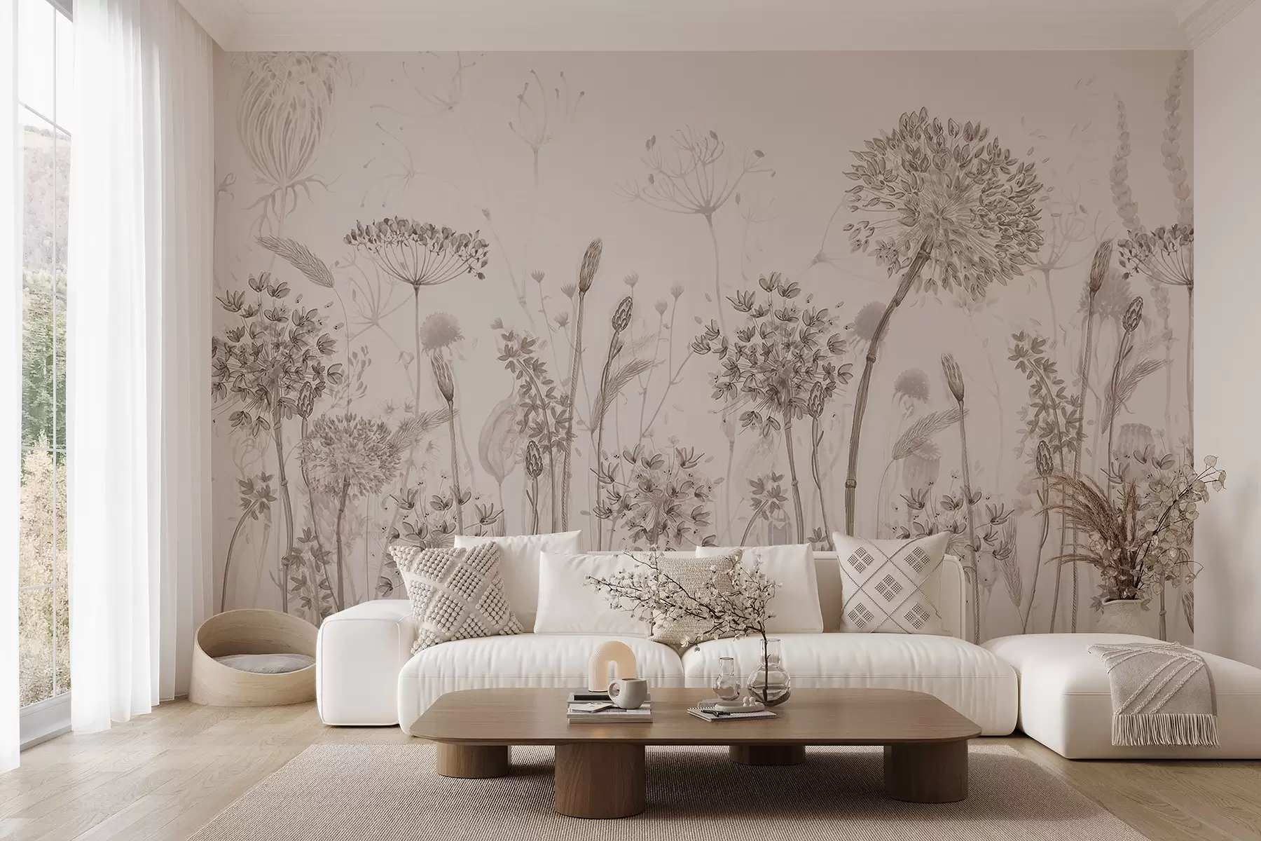 wall murals Airy dandelions and wildflowers in watercolor style w08637
