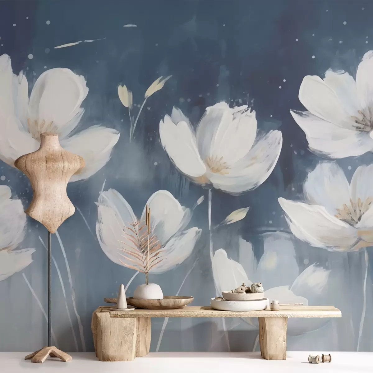wall murals White fragile flowers w02884
