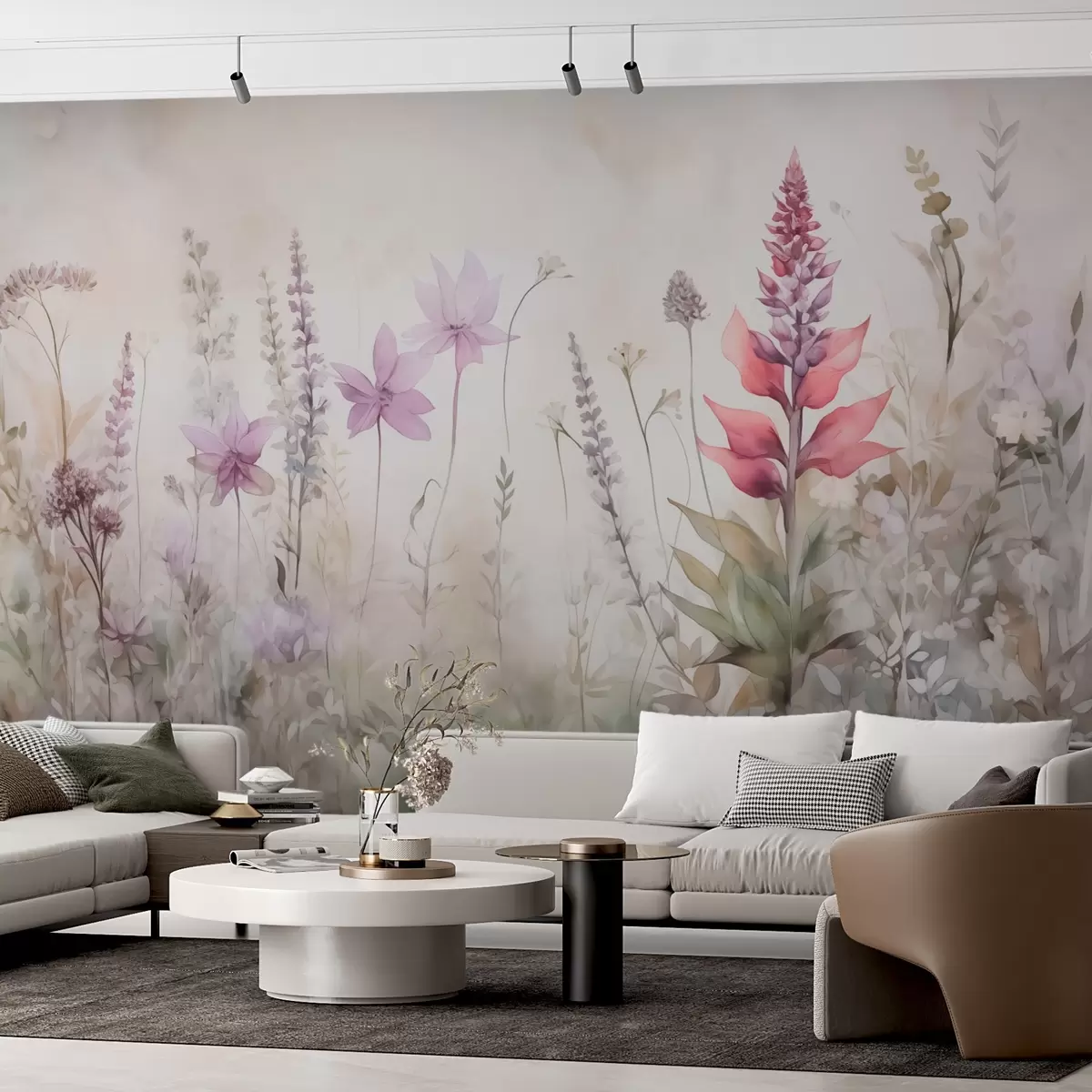 wall murals Flowers and herbs in watercolor blurry style w02921
