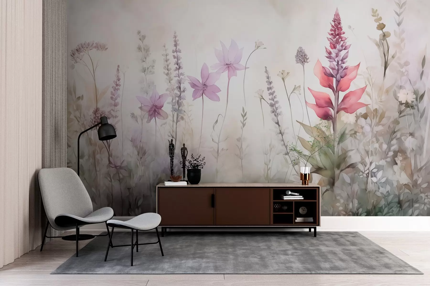 wall murals Flowers and herbs in watercolor blurry style w02921