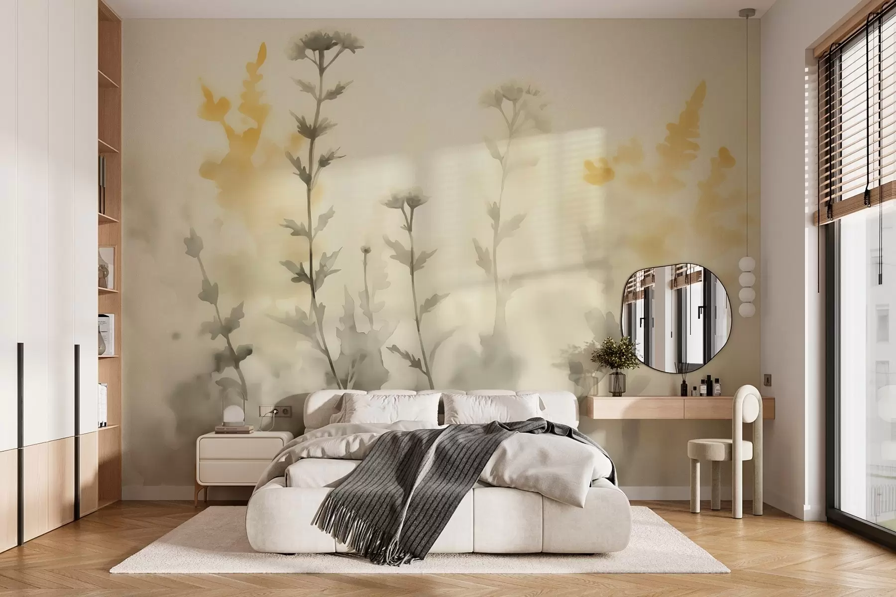 wall murals Silhouettes of plants in watercolor blurry style w02922