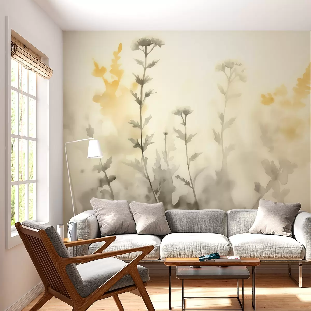 wall murals Silhouettes of plants in watercolor blurry style w02922
