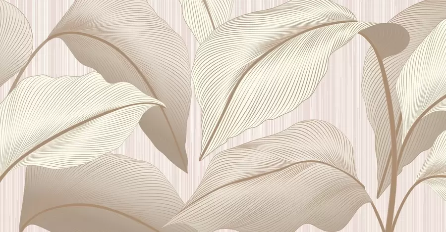 wall murals Elegant pattern with large leaves in warm beige tones on a light background with subtle texture accents w08684v1
