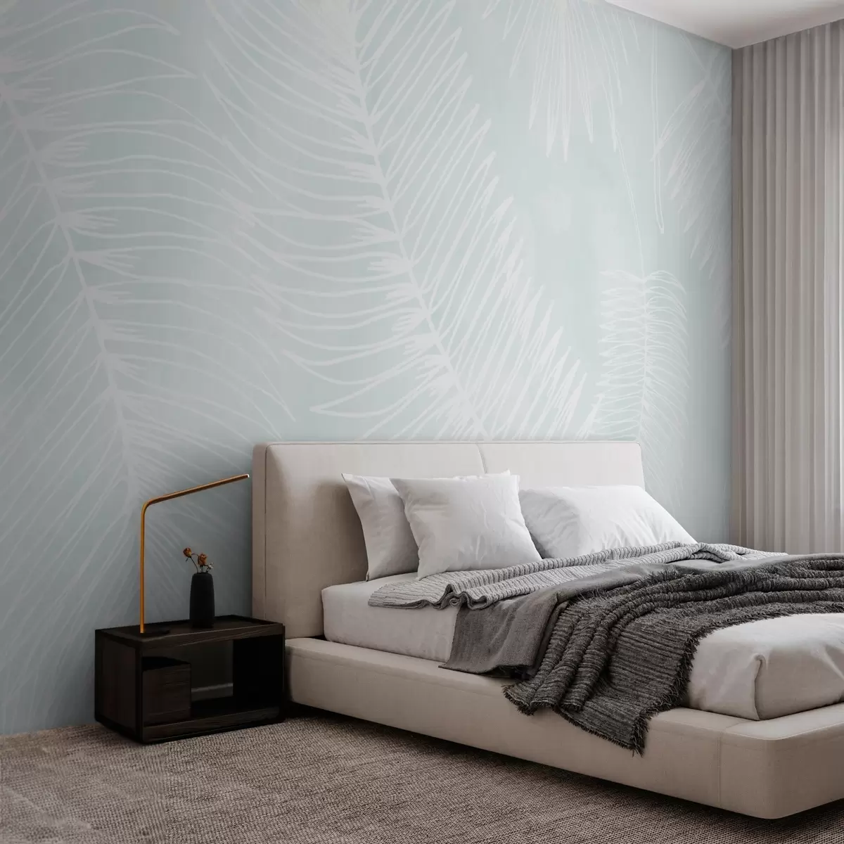 wall murals White leaf silhouettes on a textured background w02894v2