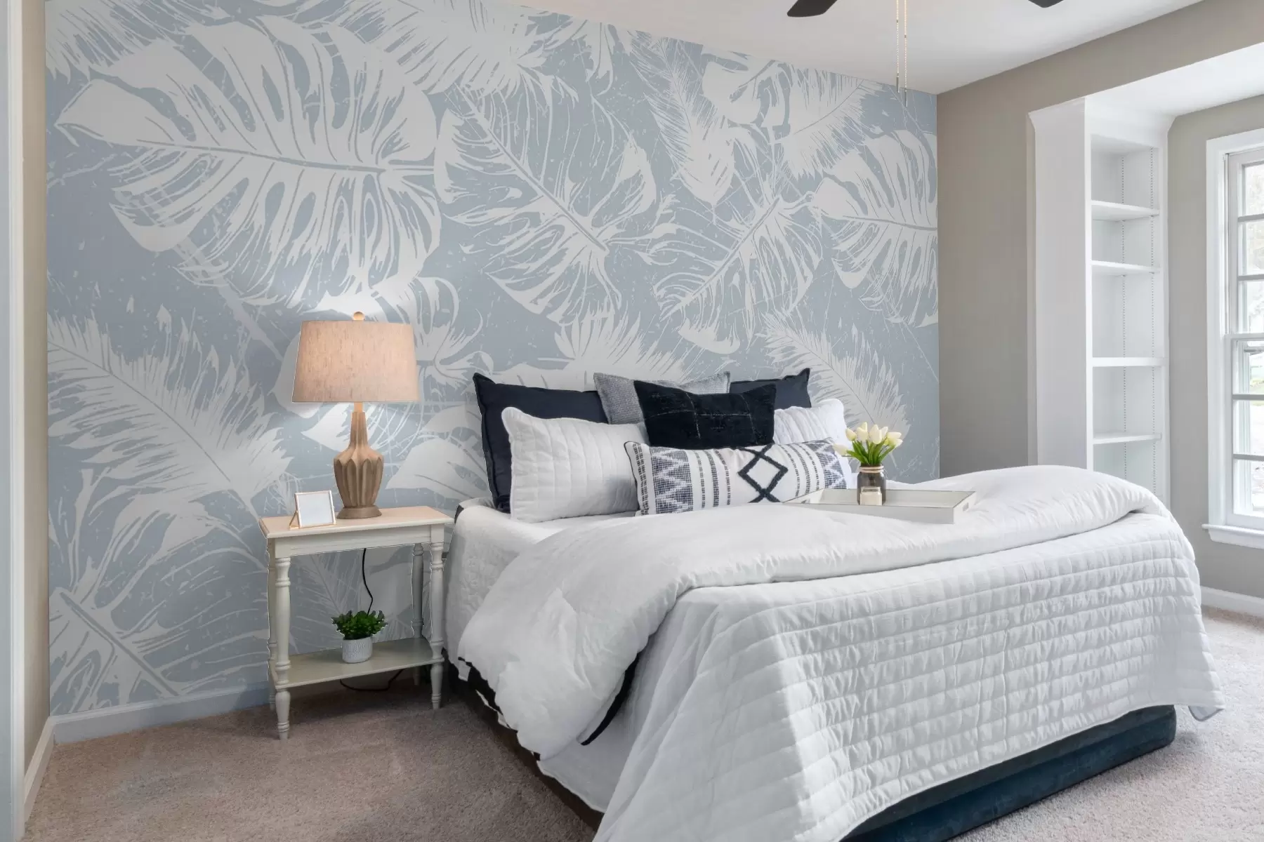 wall murals White leaf silhouettes on a textured background w02895v2