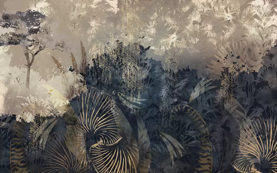 wall murals Magical Africa with rainforest and vector elements with brown tint w02643v1