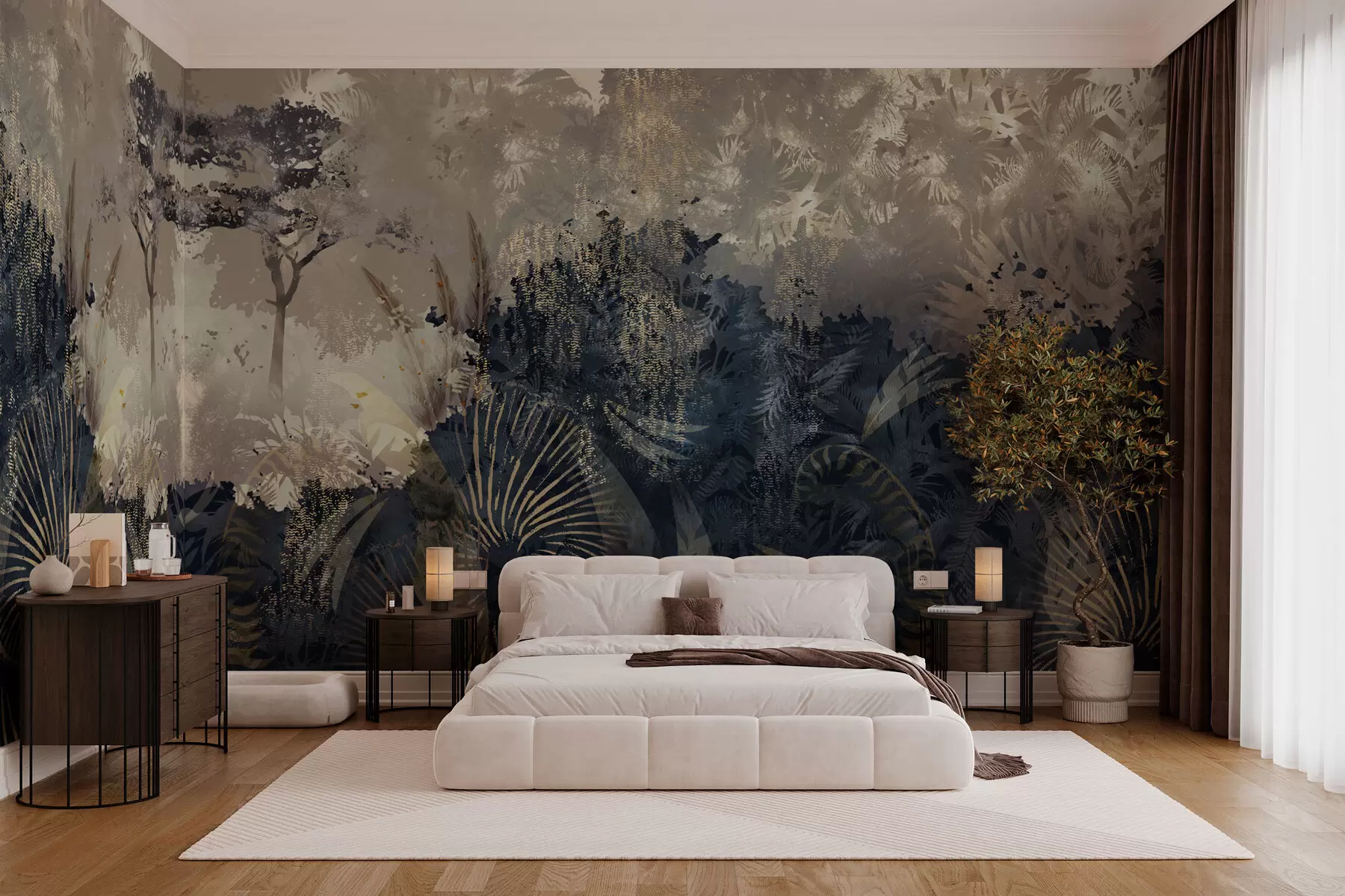 wall murals Magical Africa with rainforest and vector elements with brown tint w02643v1