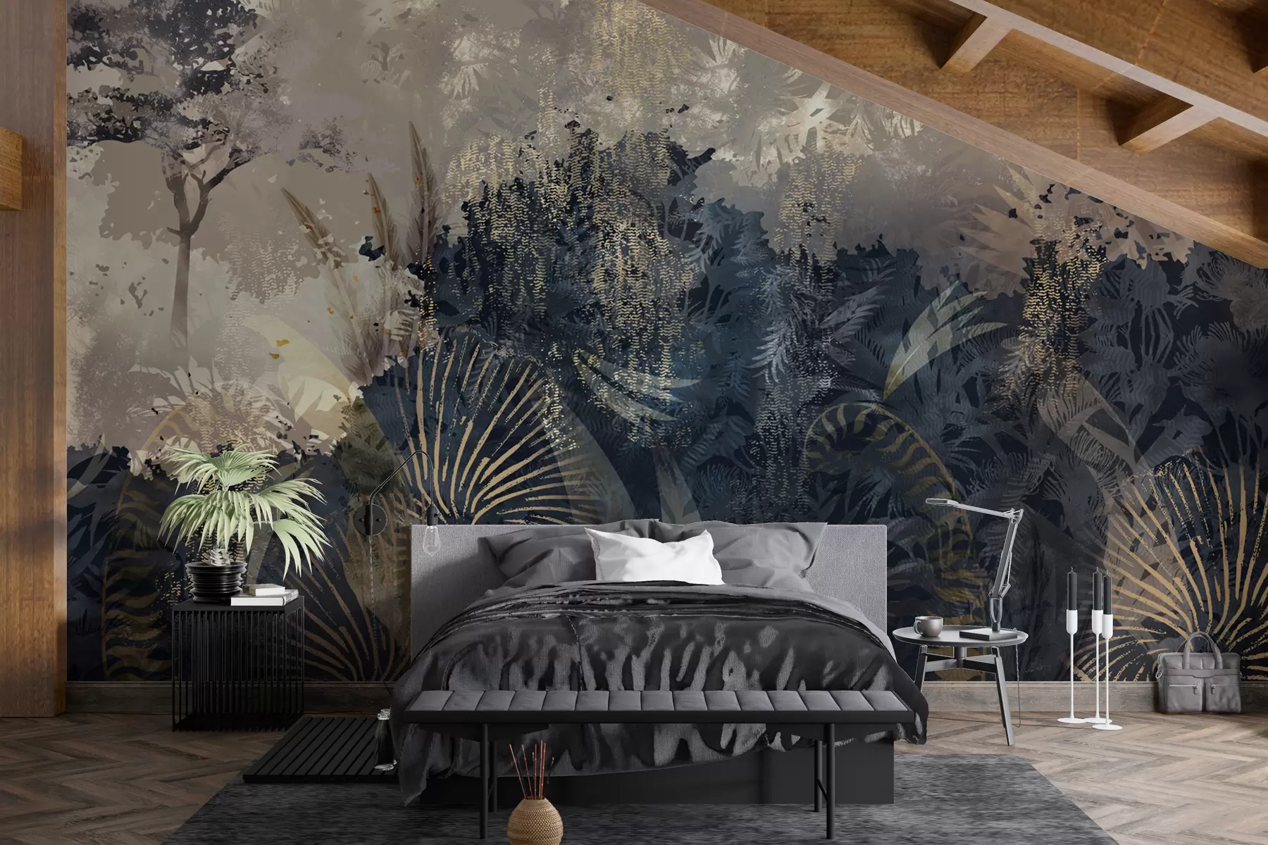 wall murals Magical Africa with rainforest and vector elements with brown tint w02643v1