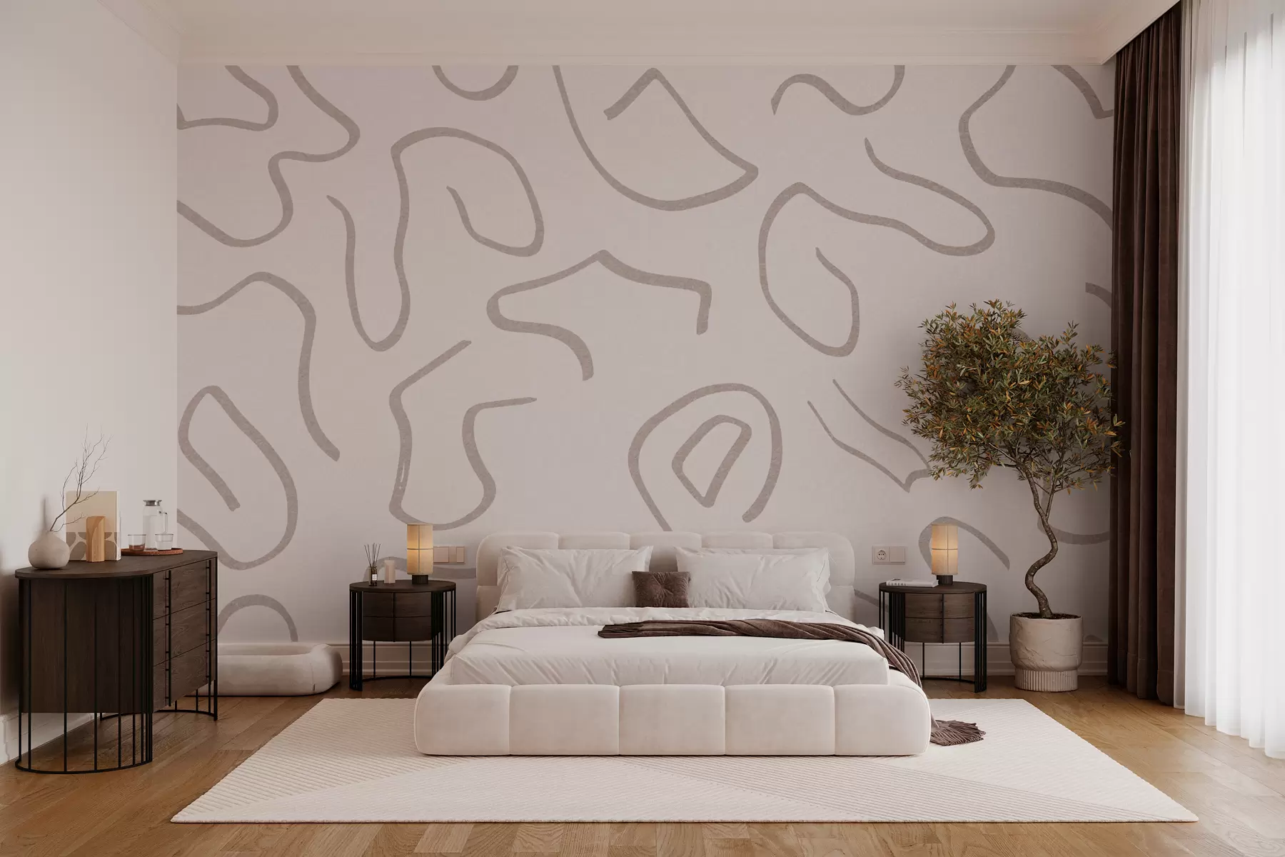 wall murals Lines and curls in a soft color w02915v2