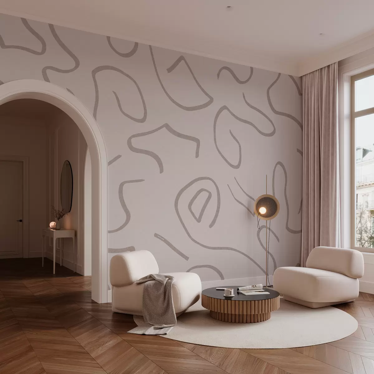 wall murals Lines and curls in a soft color w02915v2