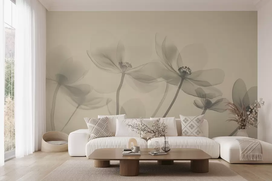 wall murals Airy wildflowers in a beige tone w08490