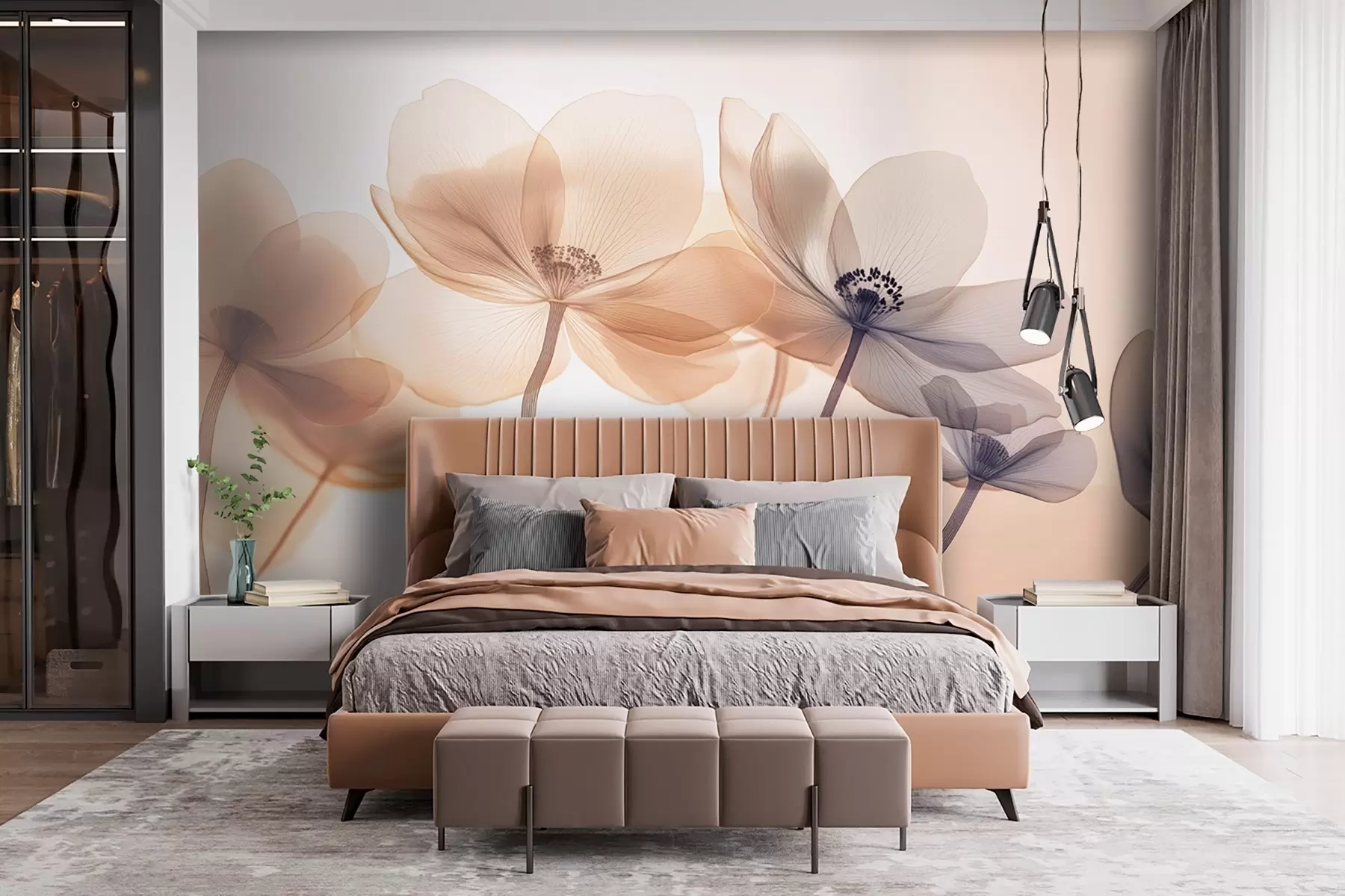 wall murals Airy wildflowers in blue and orange tones w08490v1