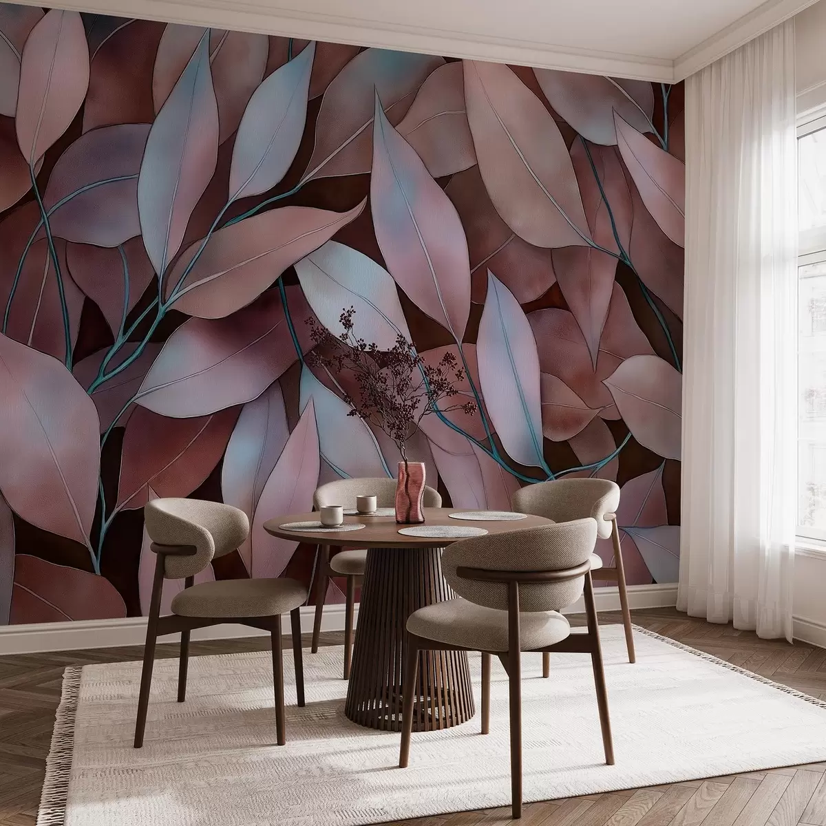 wall murals Eucalyptus leaves, watercolor style drawing, floral pattern, brown colors w02931v1