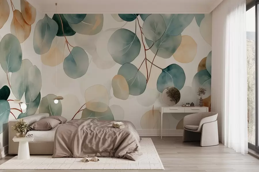 wall murals Watercolor style eucalyptus drawing, soft pastel colors, floral w02938