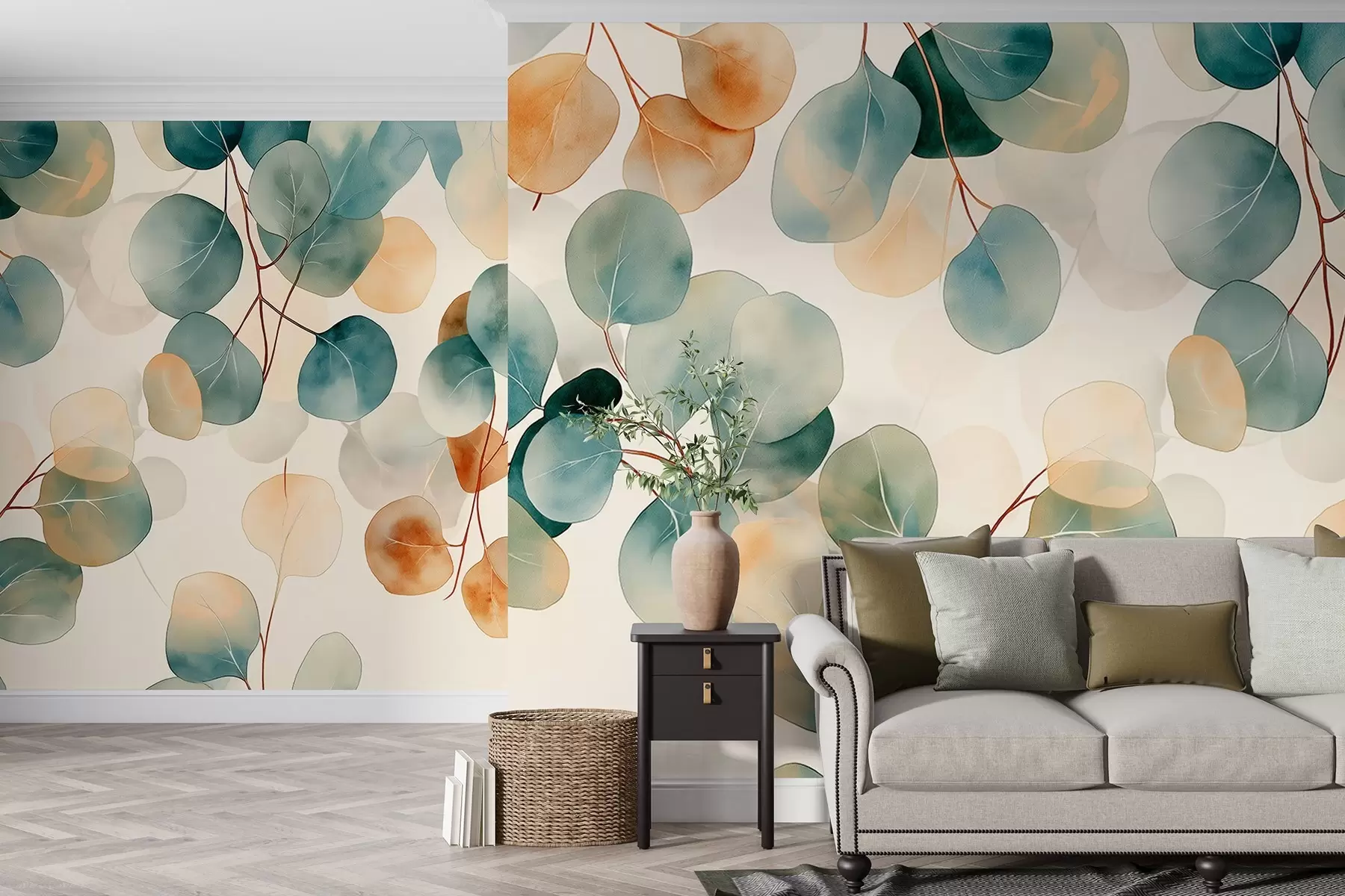 wall murals Watercolor style eucalyptus drawing, soft pastel colors, floral w02938