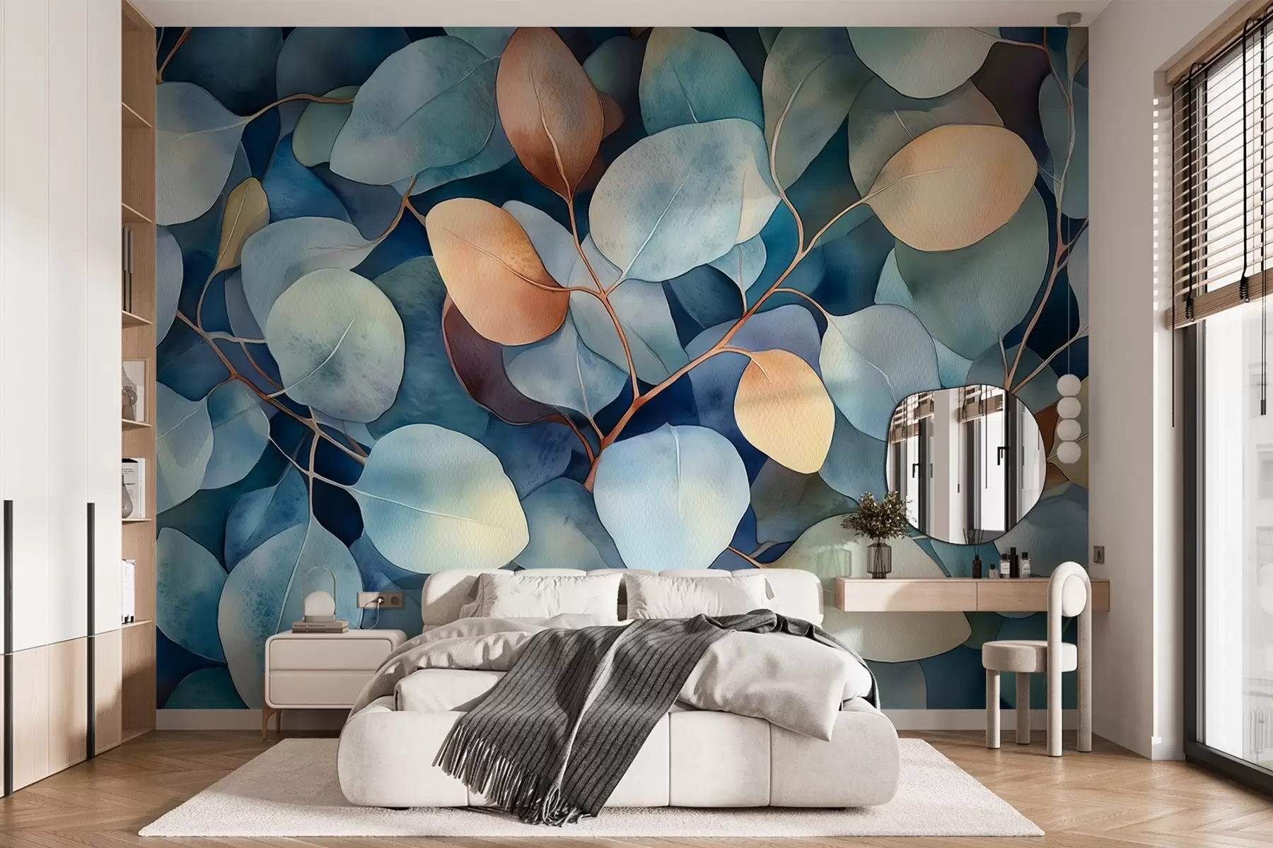 wall murals Beautiful eucalyptus leaves, floral pattern, watercolor style drawing w02939