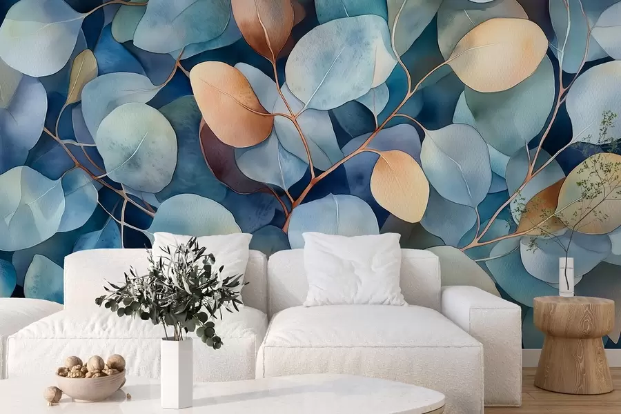 wall murals Beautiful eucalyptus leaves, floral pattern, watercolor style drawing w02939