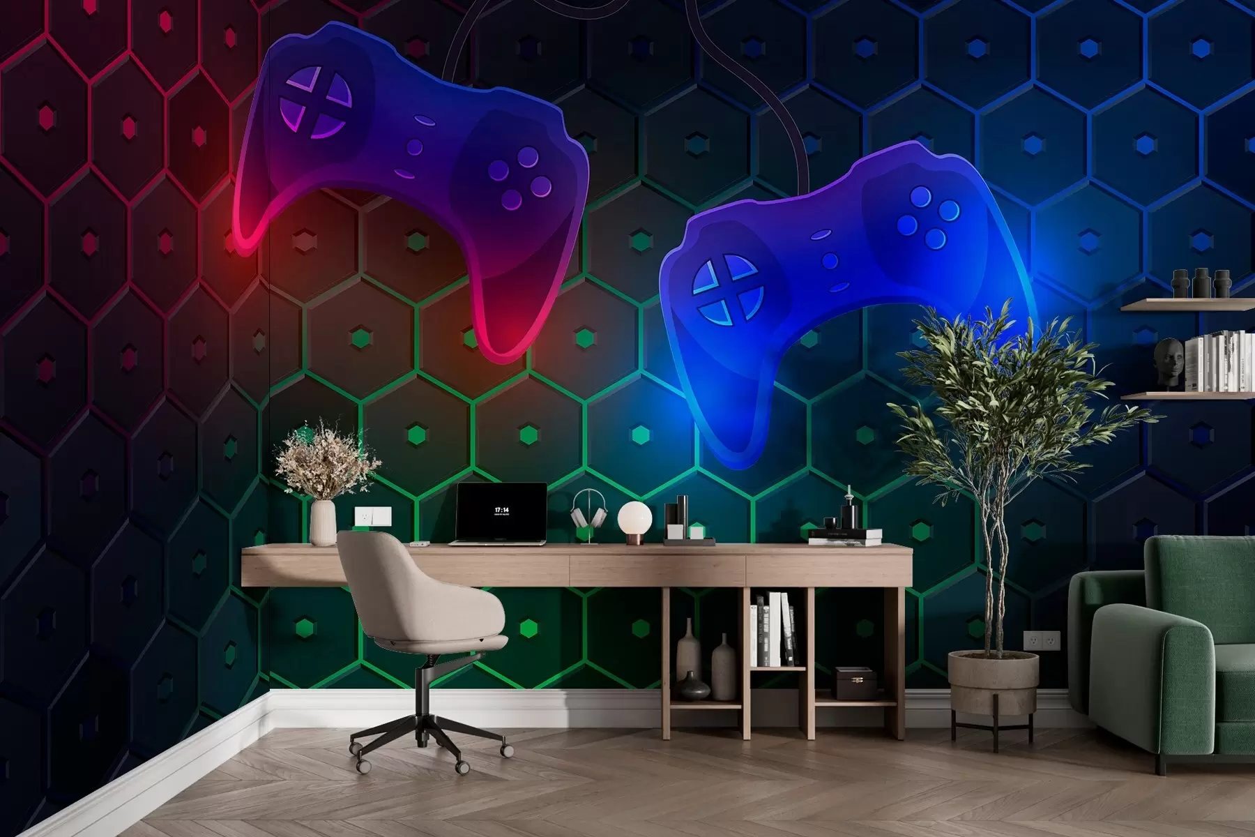 wall murals Game wallpaper with joysticks in dark colors w02904