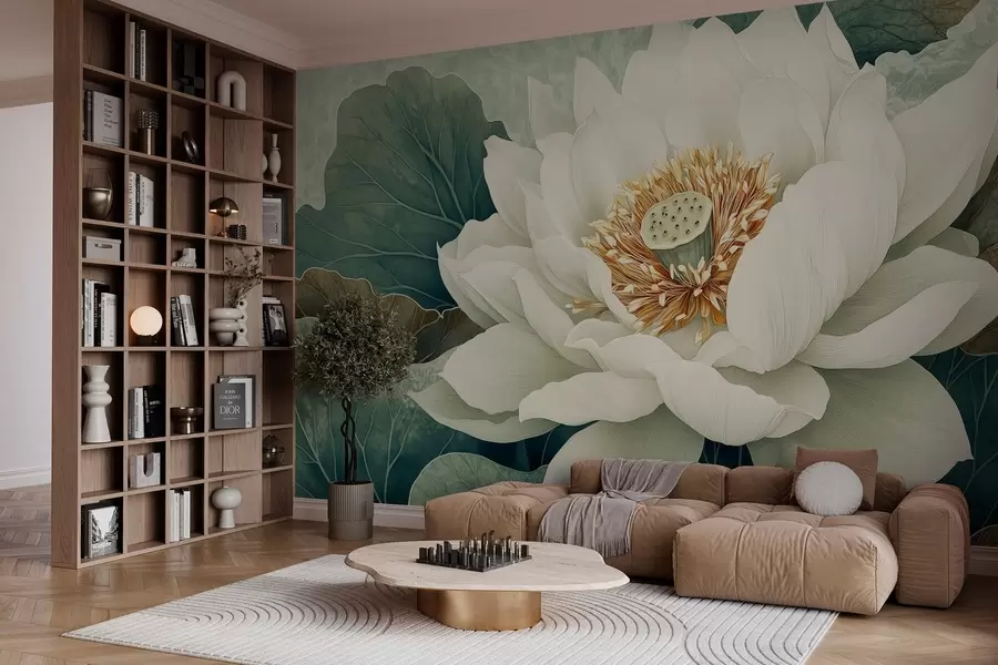 wall murals Large water lily against a background of leaves w02905
