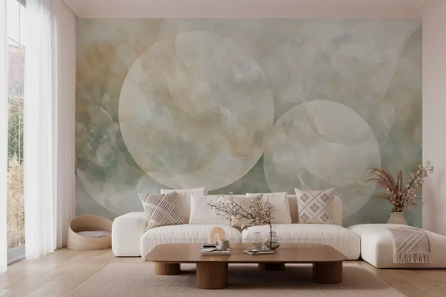 wall murals Abstract wallpaper with large circles in the style of mother of pearl w02907