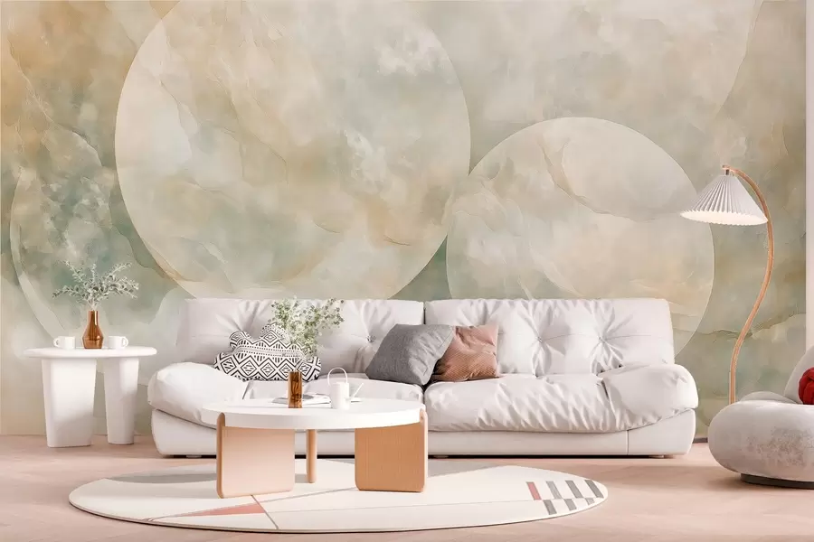 wall murals Abstract wallpaper with large circles in the style of mother of pearl w02907