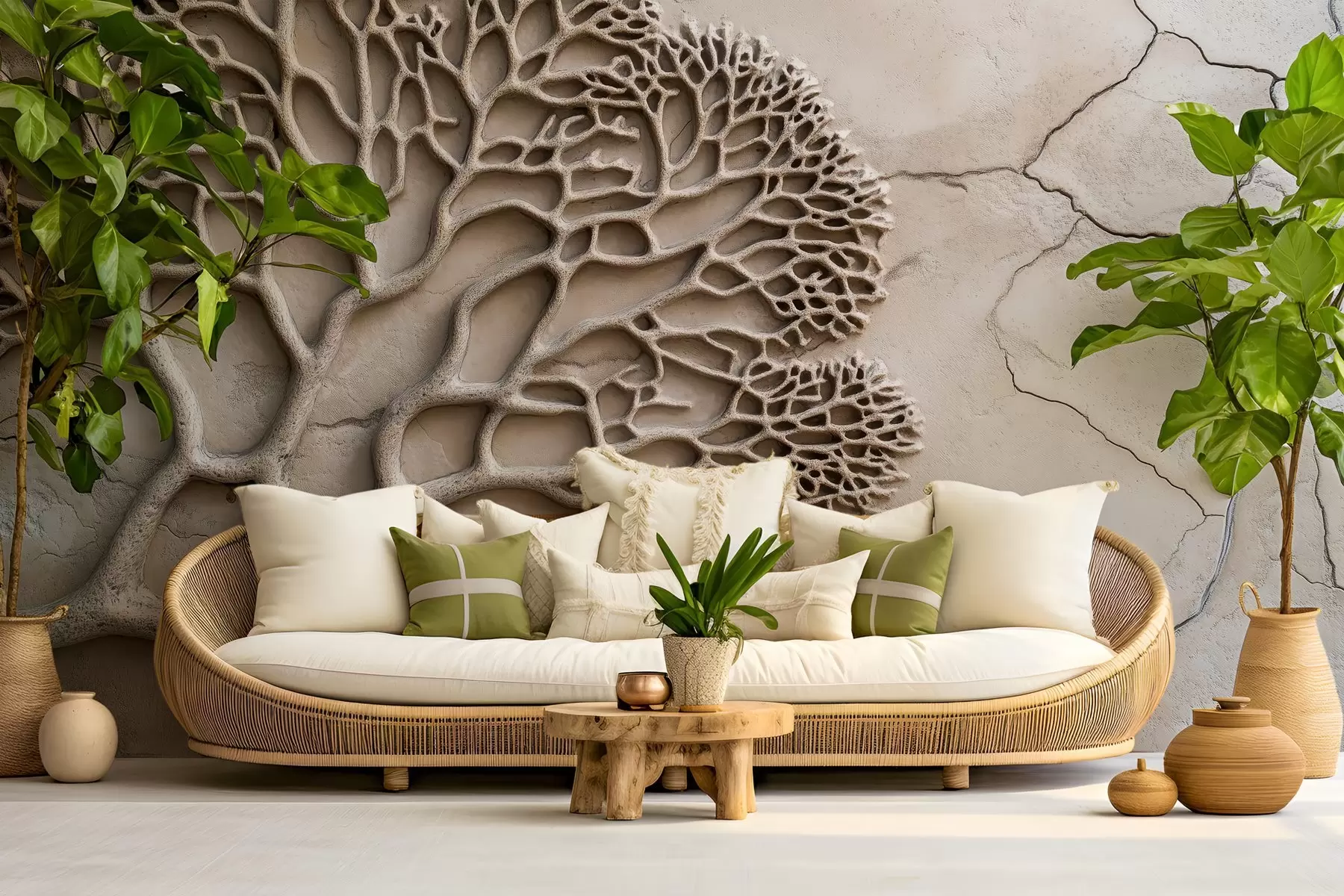 wall murals Wallpaper in relief style with wood and cracks w02908