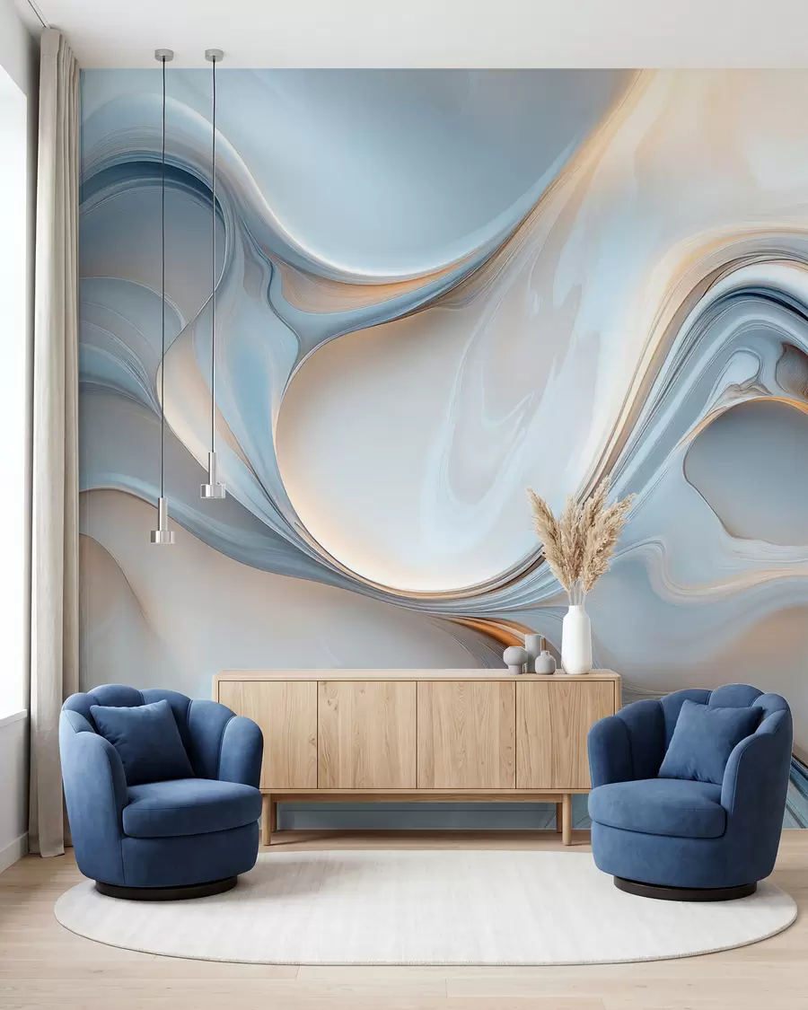 wall murals Blue and Peach Flow w02909