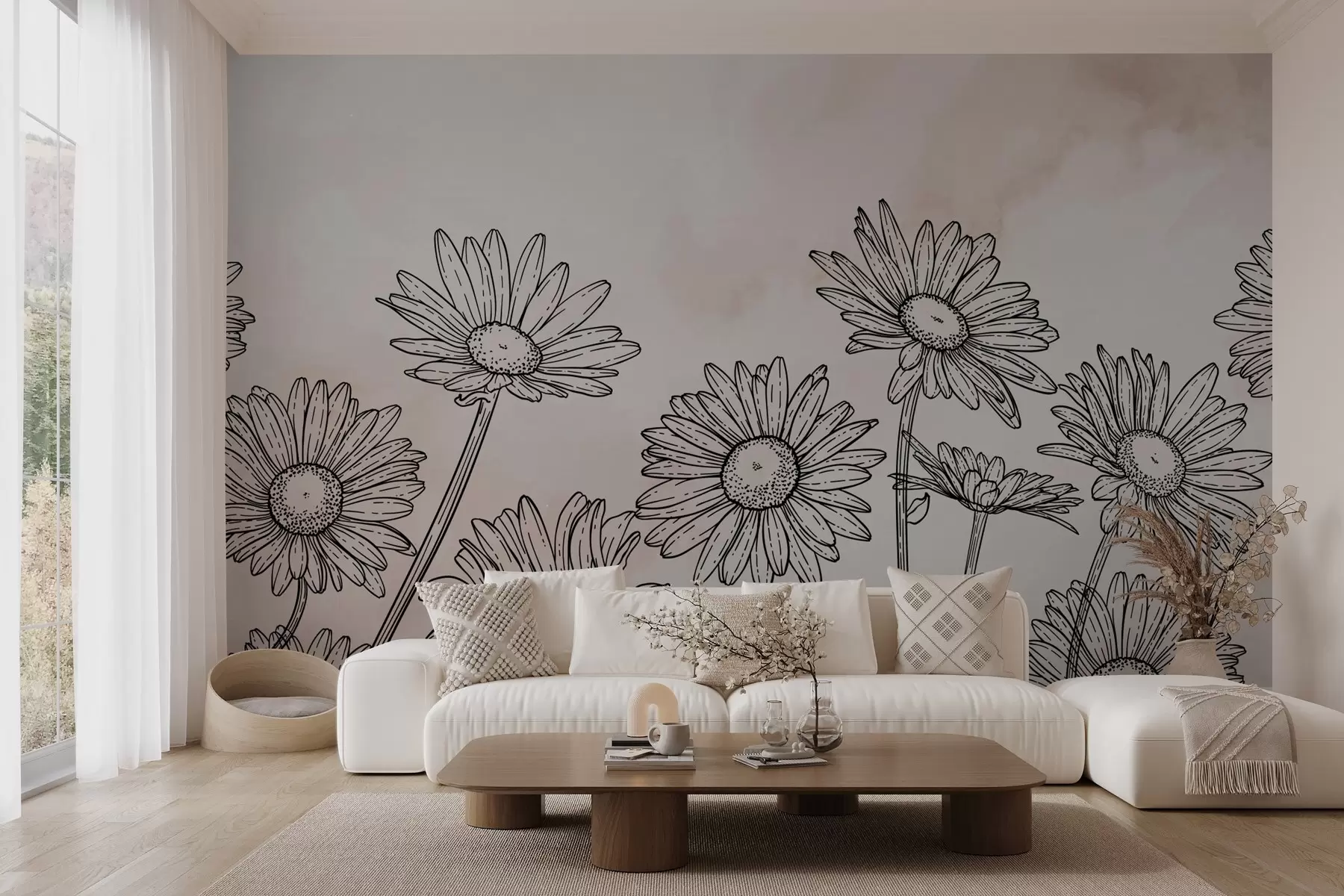 wall murals Painted daisies on a light background w02951