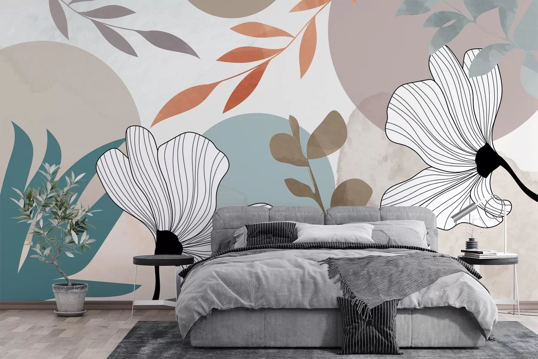 wall murals Abstraction with flowers and plants w02954