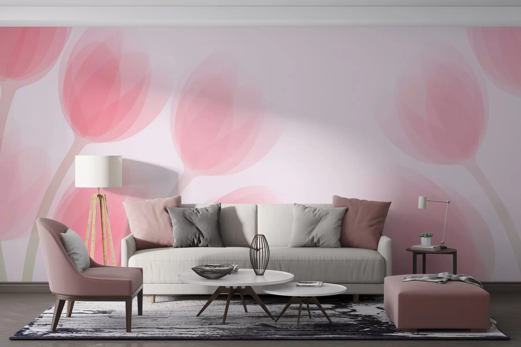 wall murals Pink large tulips w02956