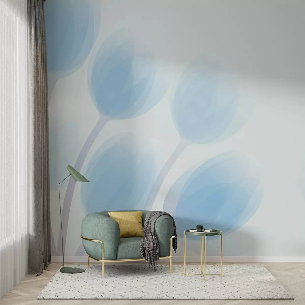 wall murals Blue large tulips w02956v1
