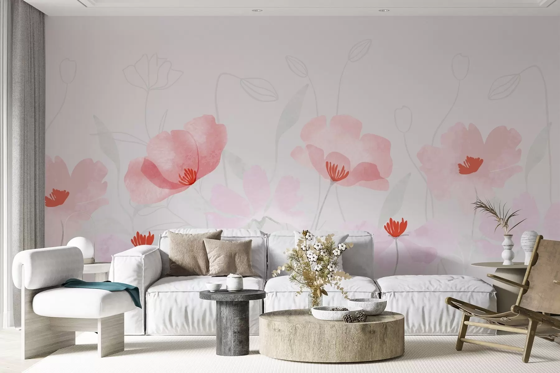 wall murals Painted pink flowers w02959