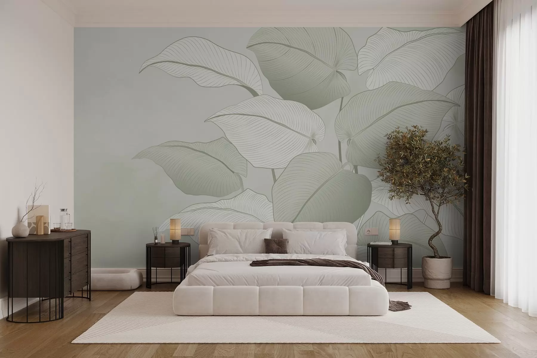 wall murals Large leaves in green tones w02968v2