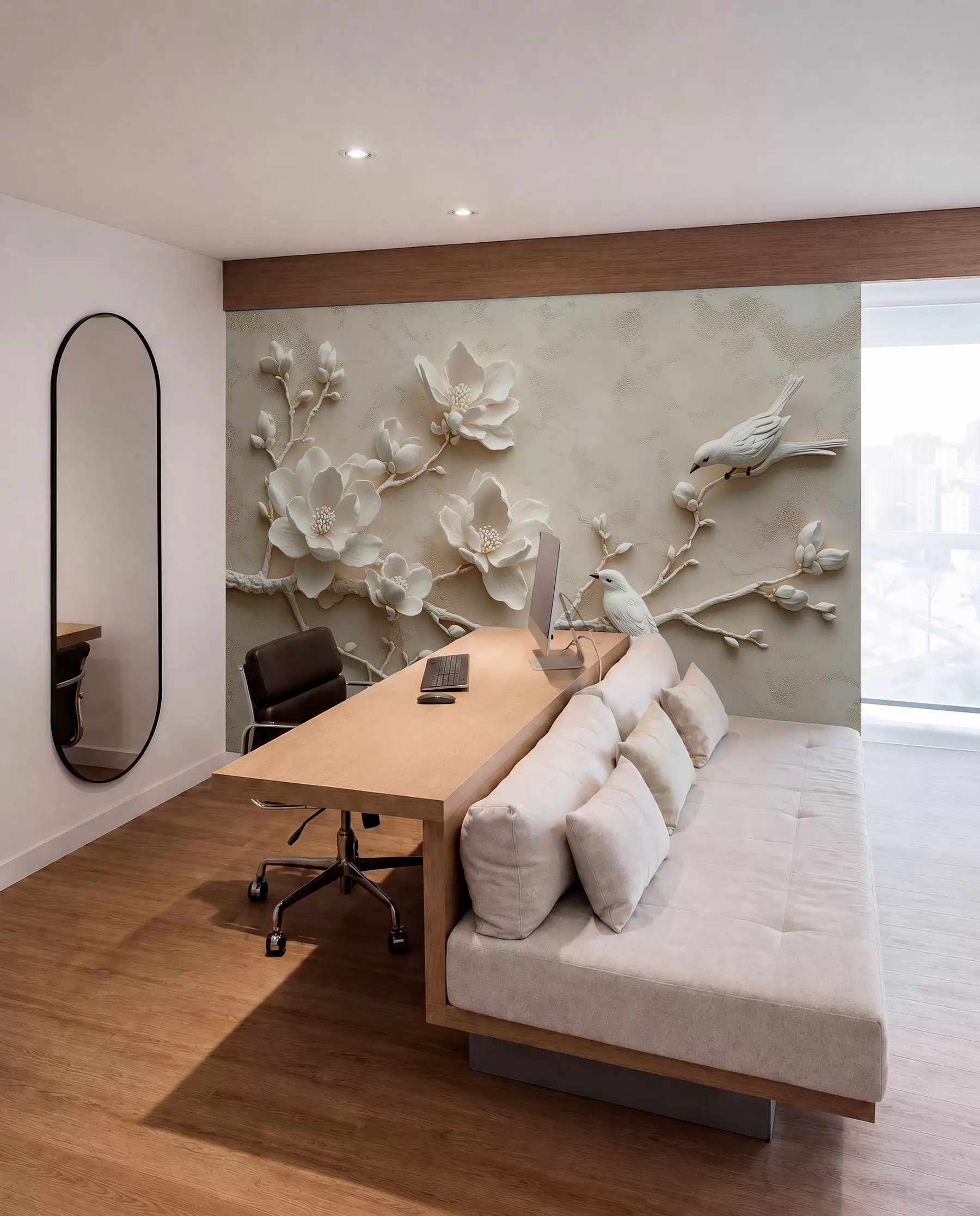 wall murals Magnolia in Pearl Relief w08690