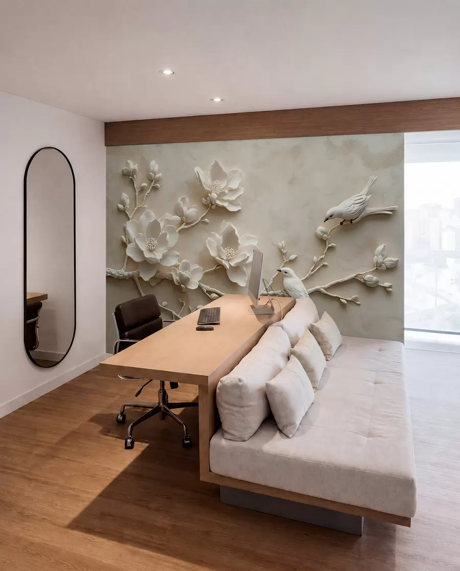wall murals 3D magnolia branches with birds on them w08690