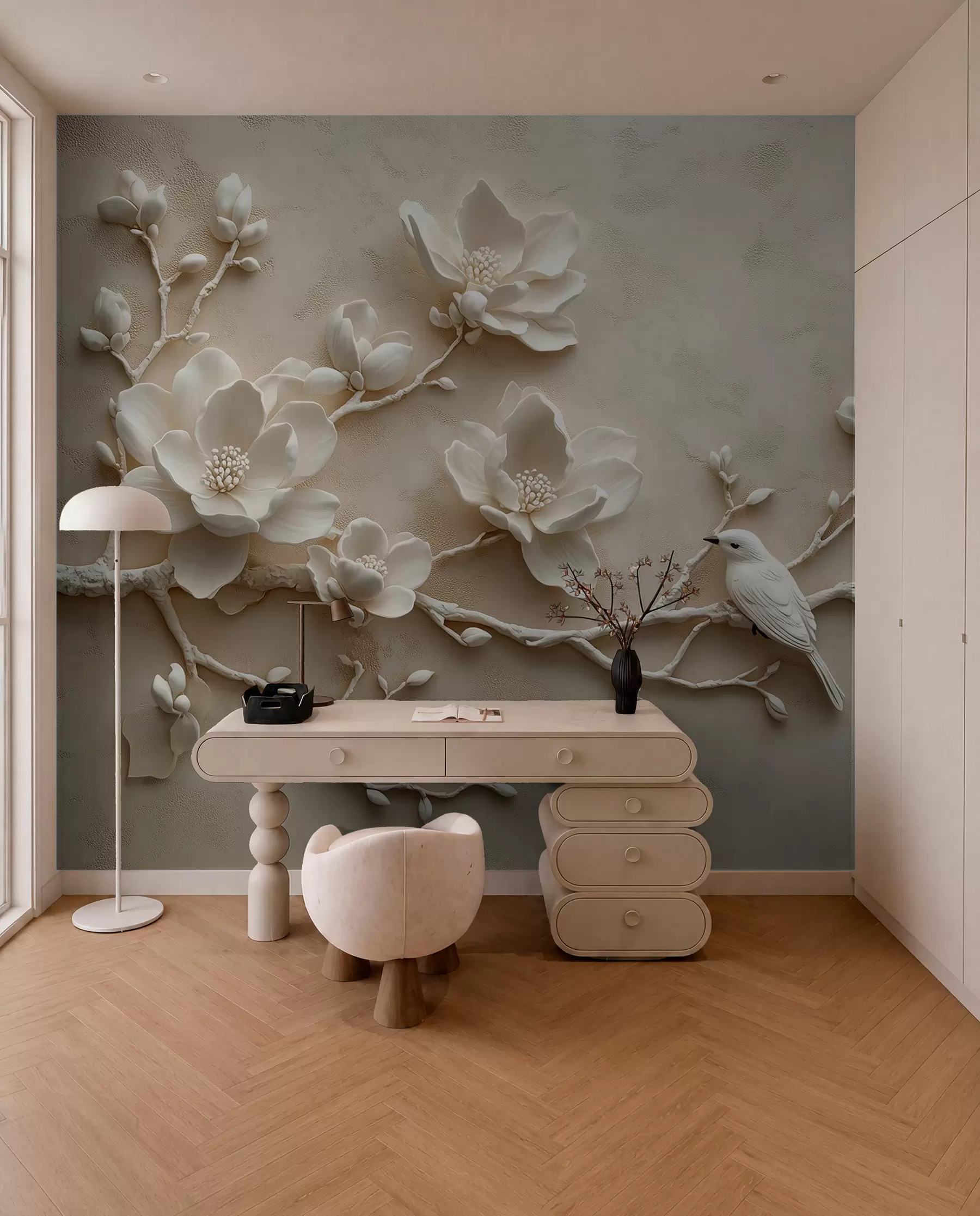 wall murals Magnolia in Pearl Relief w08690