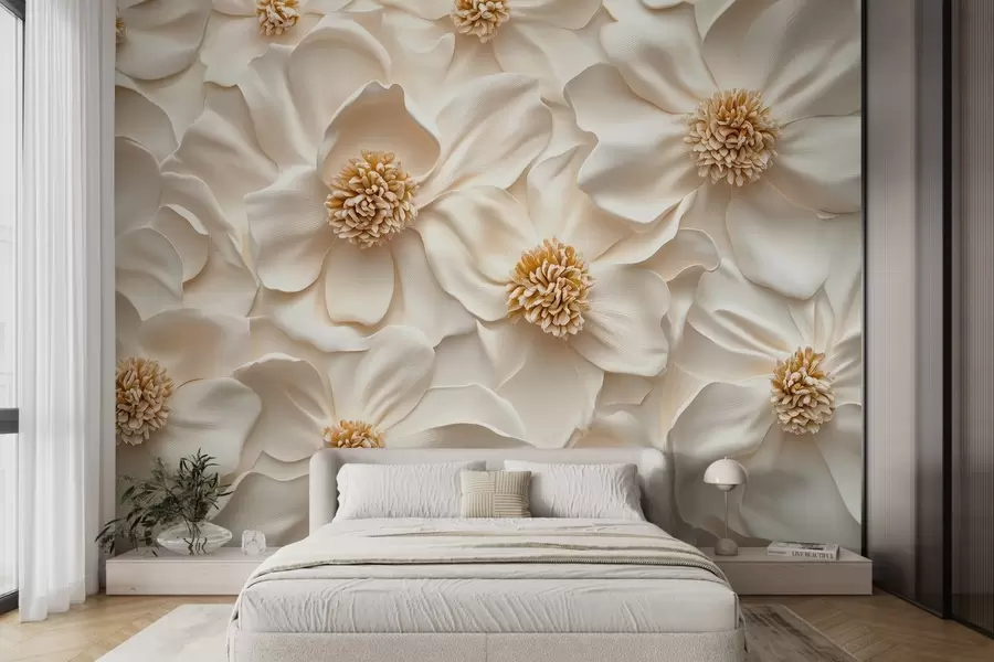 wall murals 3D beige floral composition with yellow accents w08691