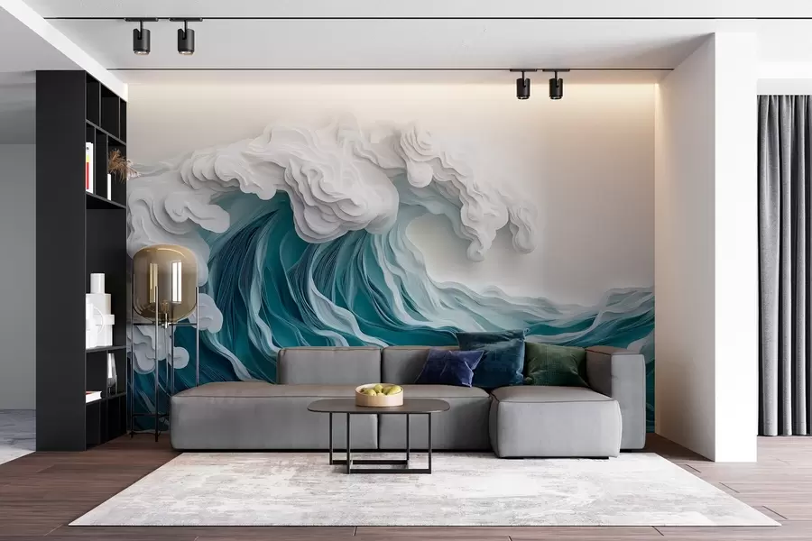 wall murals Foaming ocean wave in a paper-cut style w08694