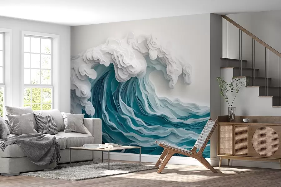 wall murals Foaming ocean wave in a paper-cut style w08694