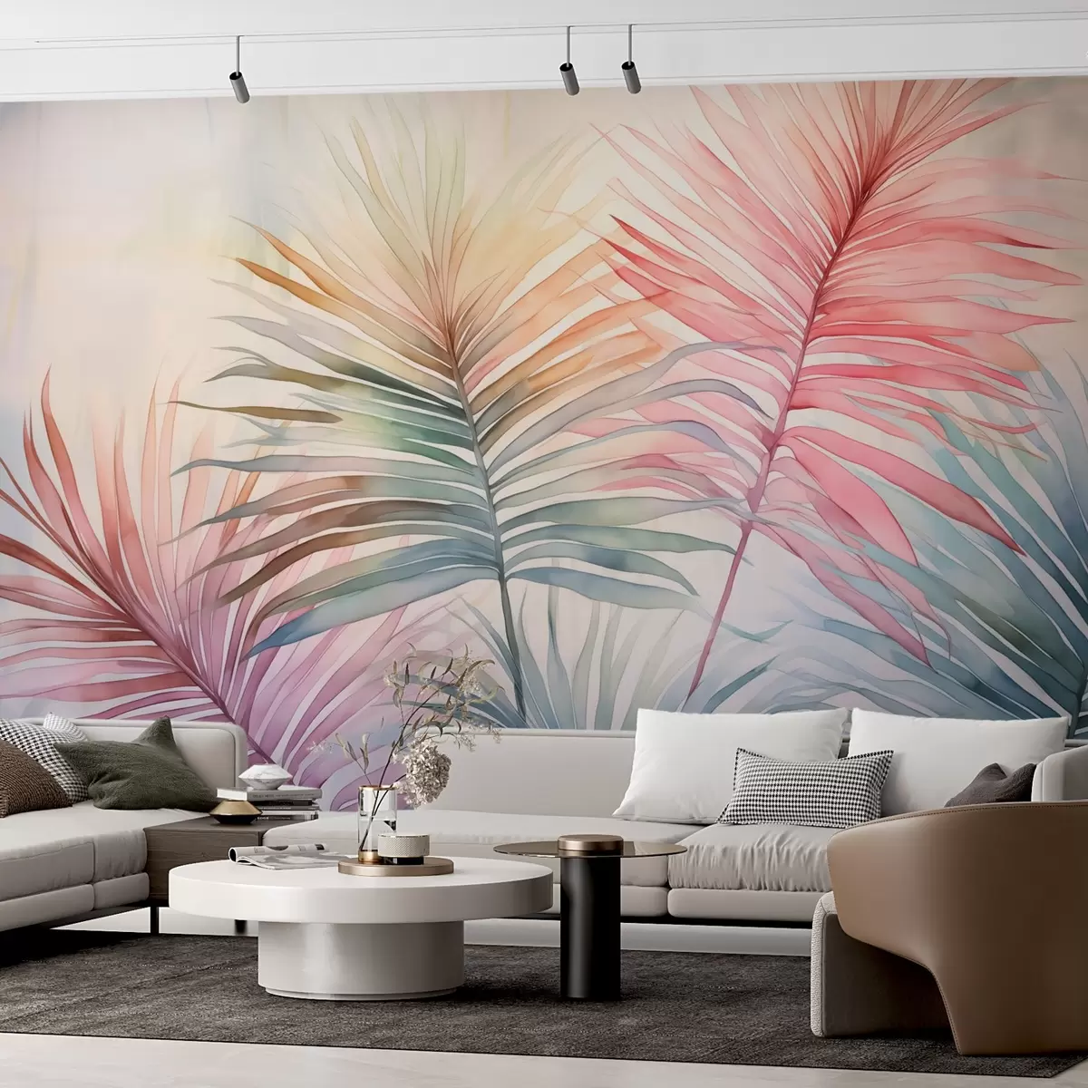 wall murals Multicolored palm leaves imitation watercolor w02948