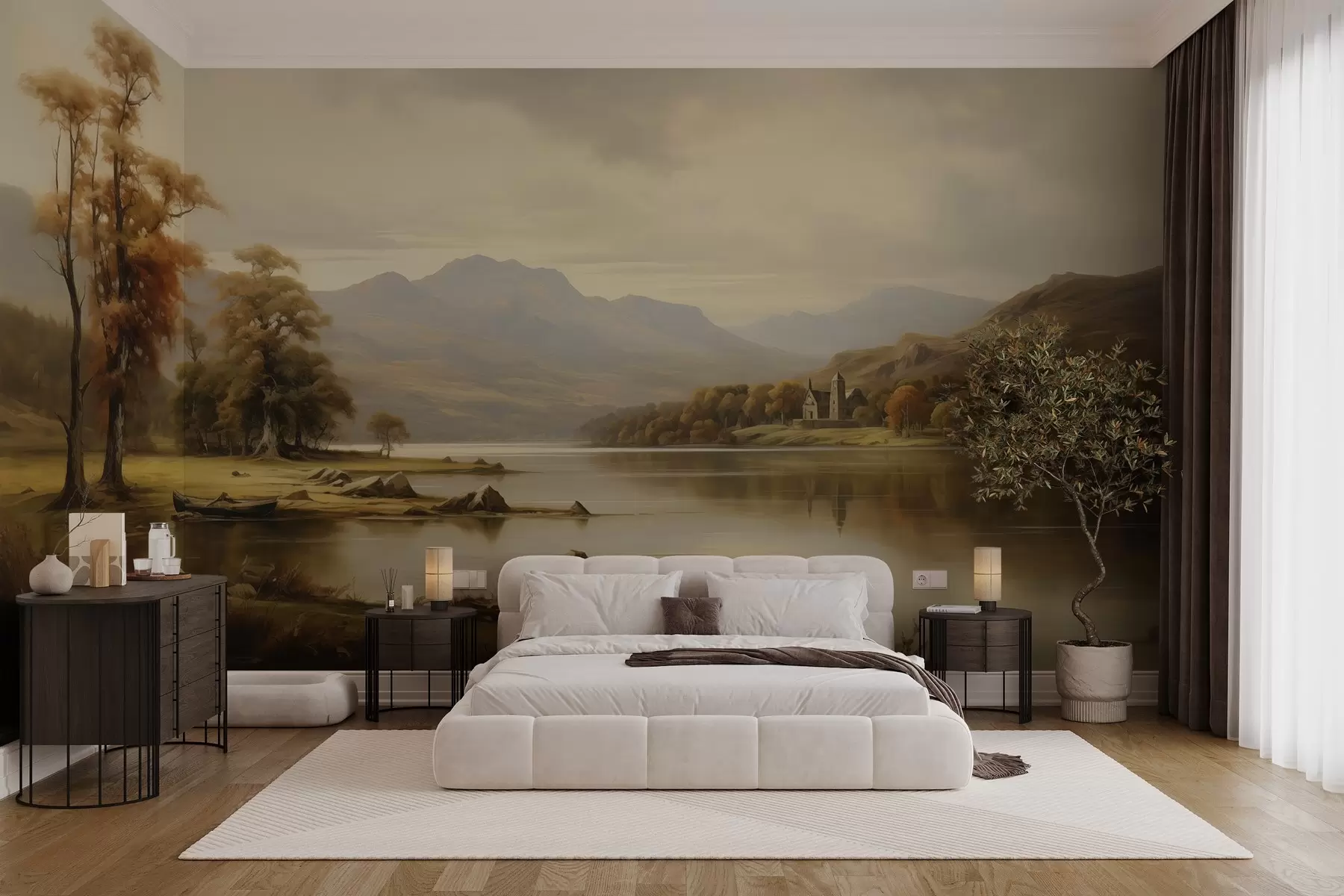 wall murals Watercolor landscape painted in warm colors w02971