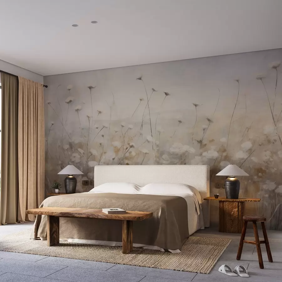 wall murals Concrete wall in flowers in grunge style w02972