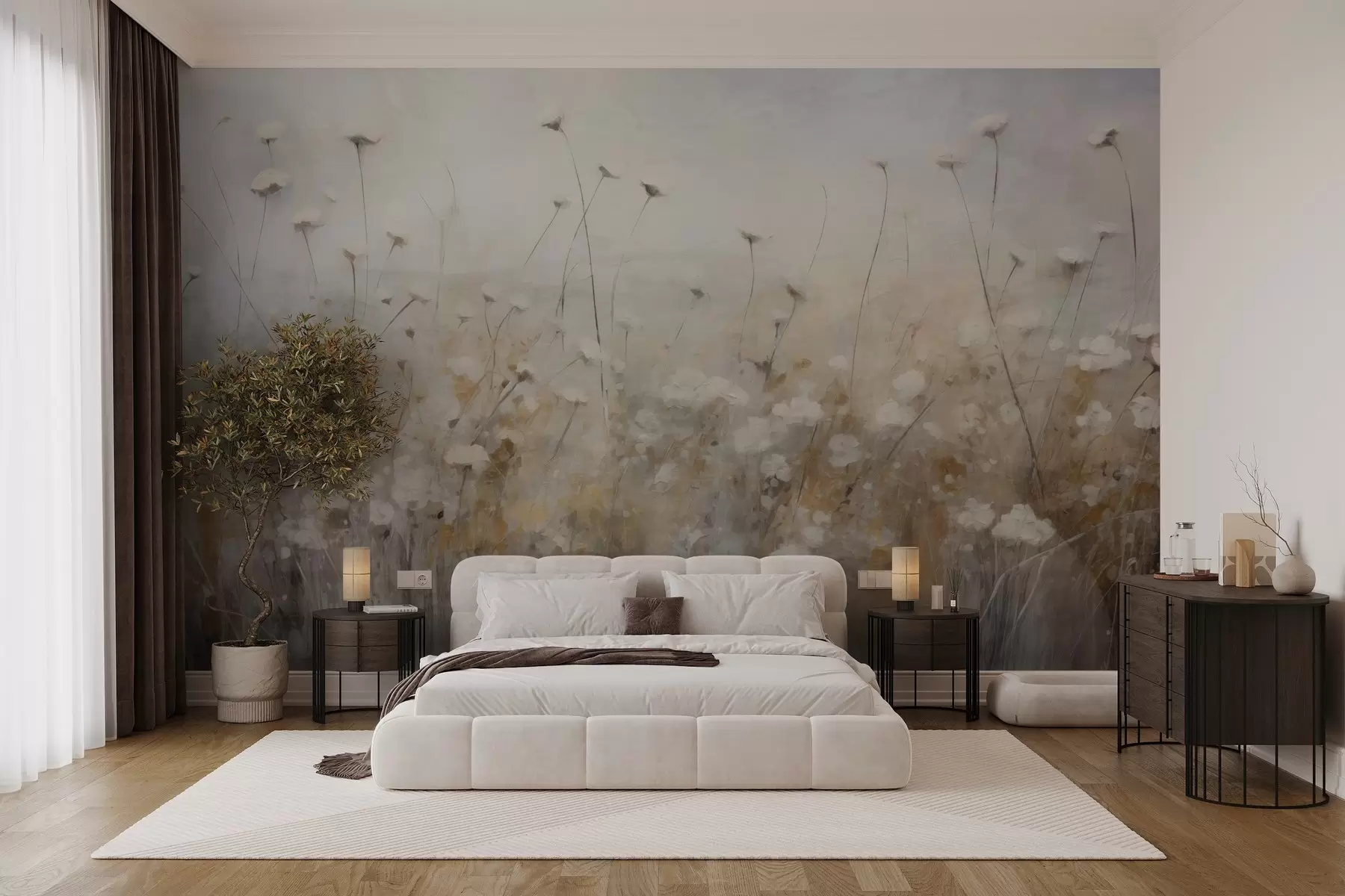 wall murals Concrete wall in flowers in grunge style w02972