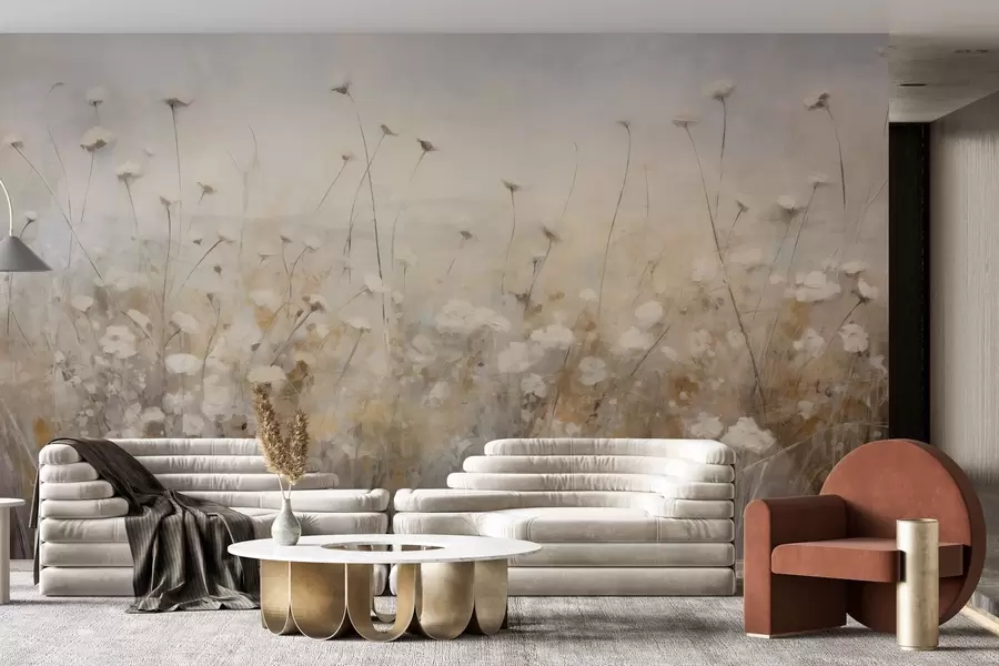 wall murals Concrete wall in flowers in grunge style w02972